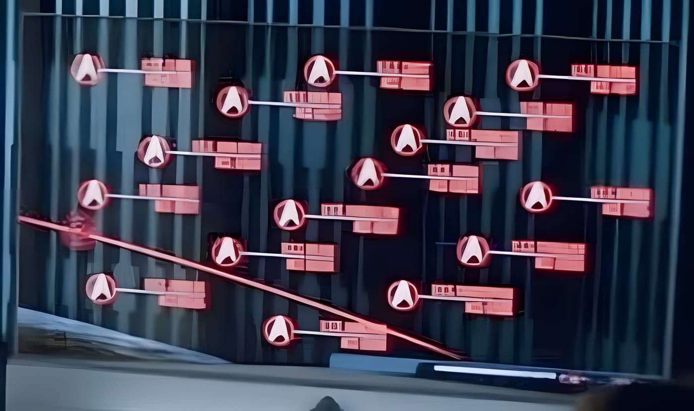 Starfleet displays or bridge imagery suggesting coordinated fleet status during the Frontier Day crisis.