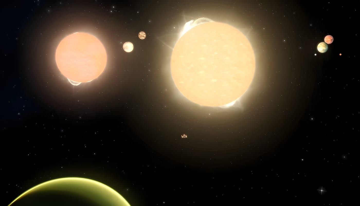 The Maxia Zeta star system: K-type primary with companion star and multiple planetary bodies.