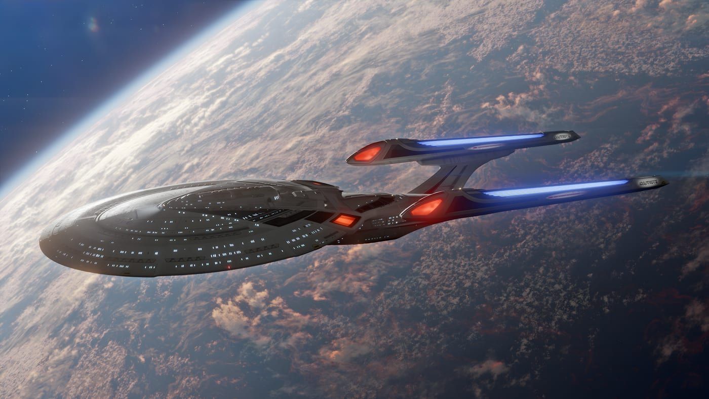 USS Enterprise-E above a planet.