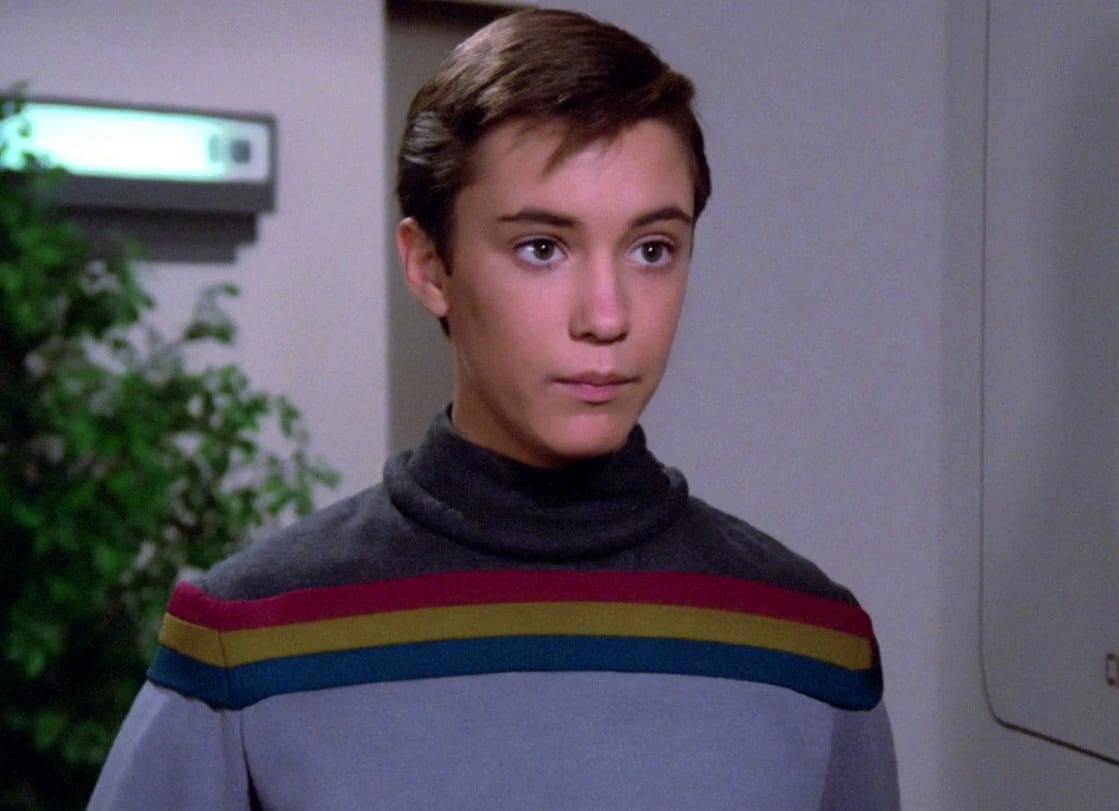 Wesley Crusher in civilian-style clothing during his later personal journey.